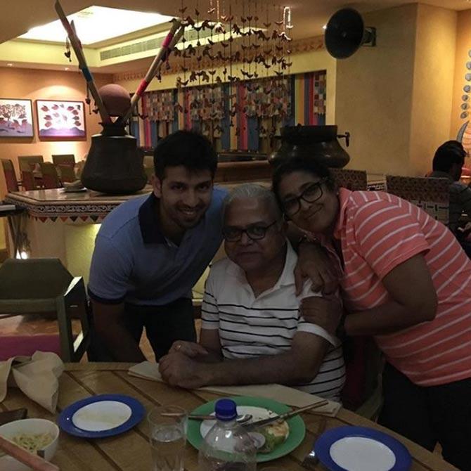 Naman Ojha posts a picture on Instagram with his family during a dinner outing. Naman seems to be quite the ideal son