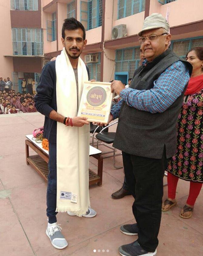 Yuzvendra Chahal visited his childhood school a while back, he quoted  Visited my old school today. Was fun interacting with students. Thank you for the wonderful gesture D.A.V public school, Jind #nostalgia 