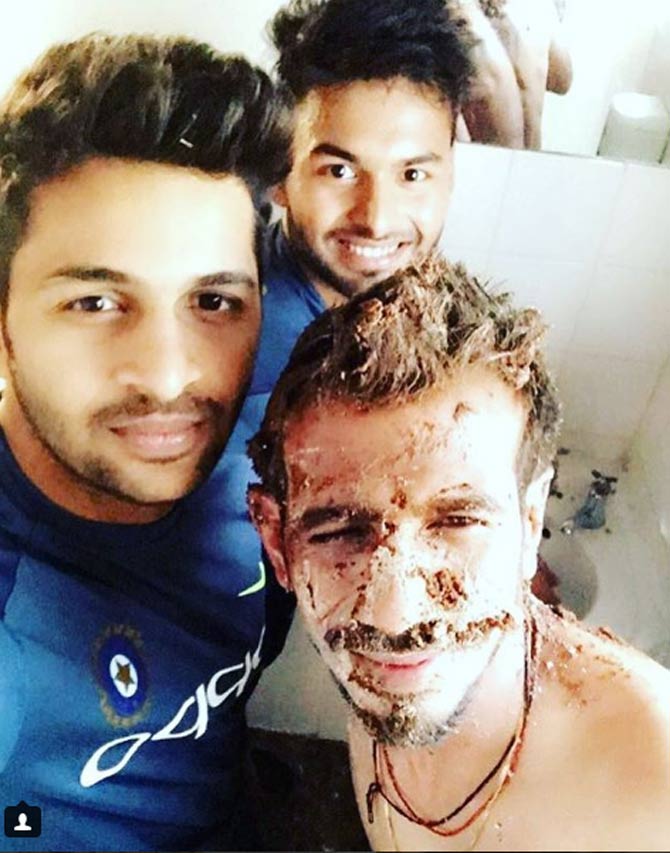 Yuzvendra Chahal's picture from his birthday last year, he quoted  Thanks everyone for your lovely wishes, specially thanks to Team India A for the lovely cake  #bleedblue 