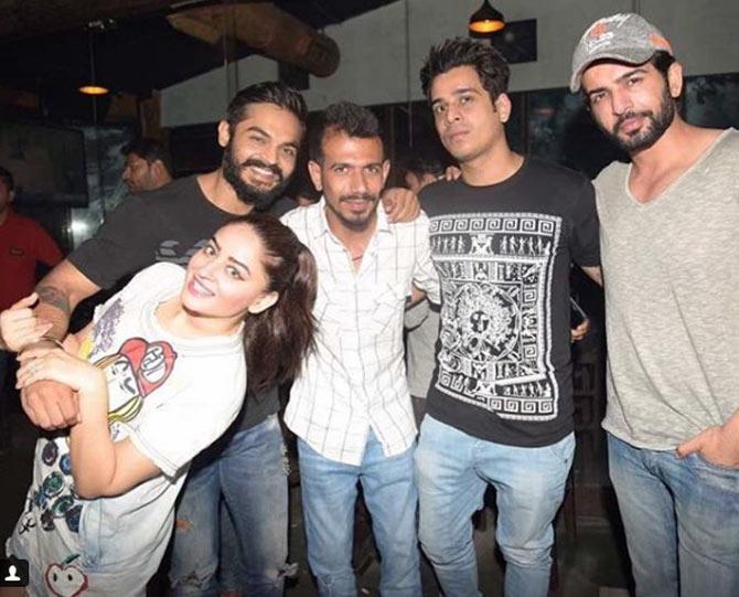 Yuzvendra Chahal loves to party! He posted a picture with TV actors Jay Bhanushali, Mahhi Vij and others