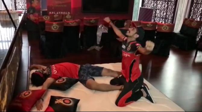 Yuzvendra Chahal shares a fun wrestling picture with RCB mascot Mr. Nags, he is seen landing a spear on Danish Sait