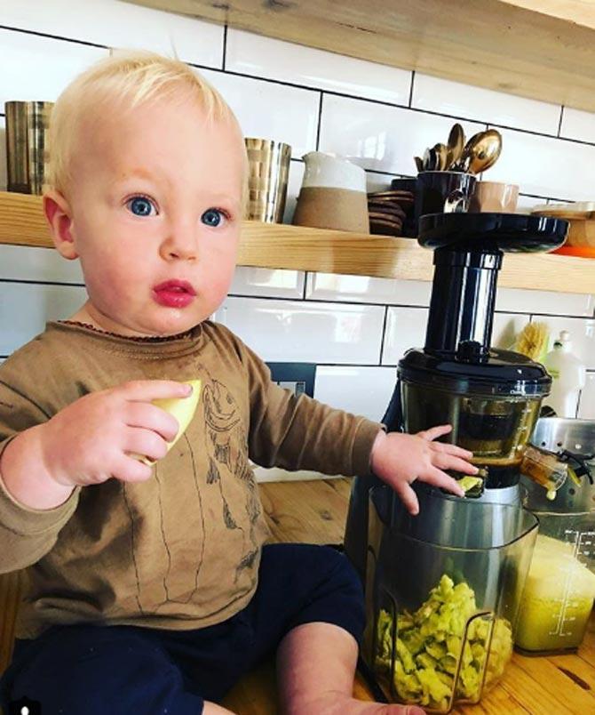 Jonty Rhodes shares a cute picture of his son captioned 'Not all the ingredients make it into the juice, but Nathan Jon certainly has the right idea #keepitsimple#healthykids #makeathome'