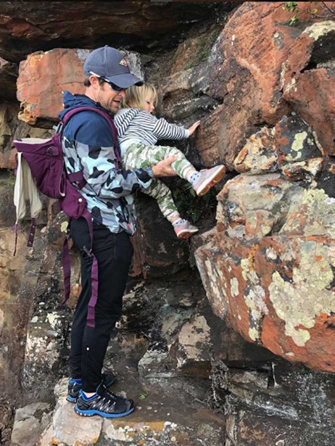Jonty Rhodes announced he would retire after the 2003 World Cup but after an injury during the match against Kenya, where he broke his hand, his tournament was cut short. In picture: Rhodes daughter India seen learning a bit of rock climbing from her dad
