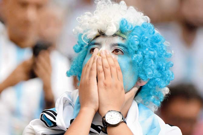 A stunned Argentine fan on Saturday. Pic/Suman Chattopadhayay