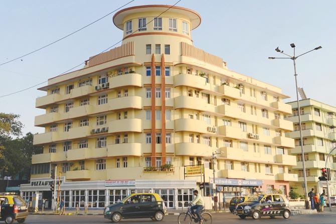 A building with Art Deco architecture features on Marine Drive