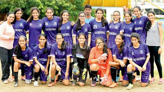 Cathedral & John Connon girls after winning the DSO under-17 title at Azad Maidan yesterday