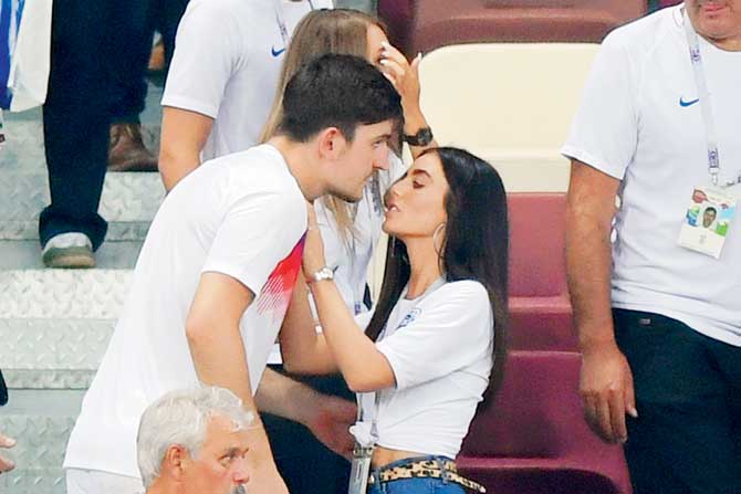 Harry Maguire is consoled by Fern Hawkins