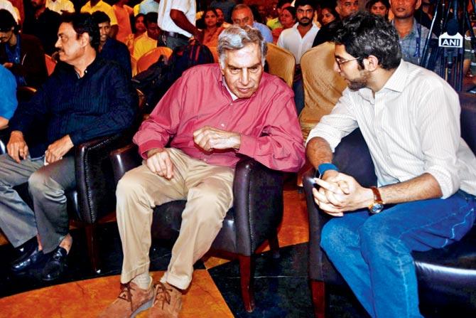 Ratan Tata with Aditya Thackeray at a Mumbai function