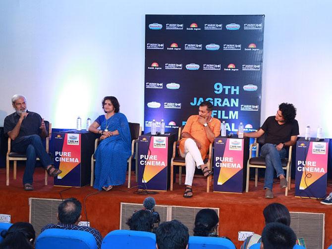  Journalists Rahul Dev, Vartika Nanda, Bhupendra Chaubey and Anant Vijay engaging in a panel discussion moderated by Mayank Shekhar