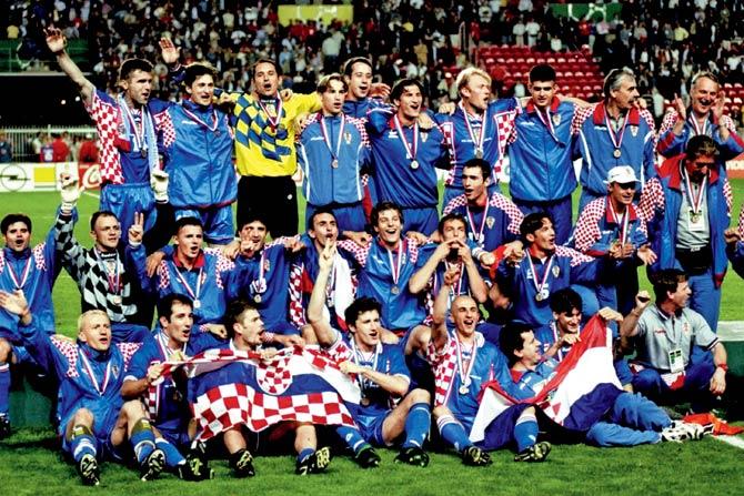 The Croatian team after winning the third place World Cup match against the Netherlands at the Parc des Princes in Paris in 1998. Pic/Getty Images