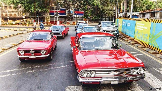 Members of the vintage car club drive to the gathering on Sunday. They will organise a safety rally in September