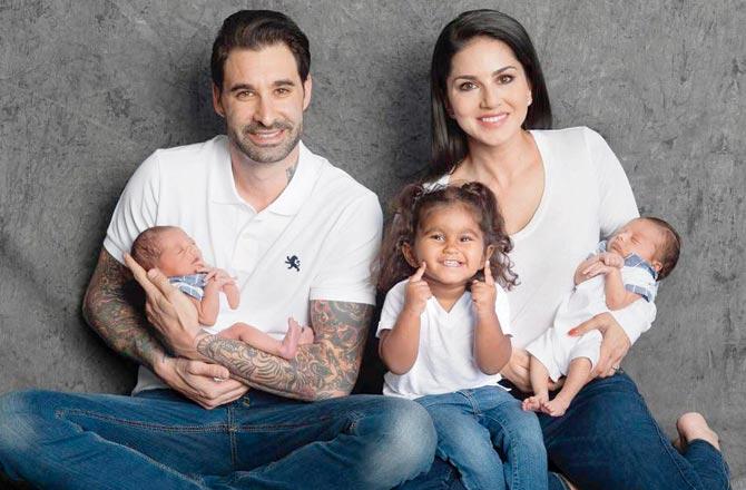 Sunny Leone with husband Daniel Weber and three children Nisha, Asher and Noah