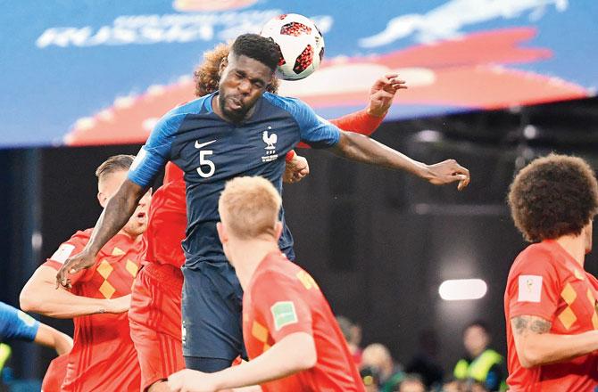 51st minute: Umtiti heads the ball to score. Pic/Getty Images 