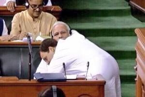 Watch Video: After sharp attack, Rahul Gandhi hugs Narendra Modi and winks