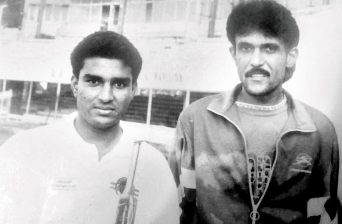  Air India captain Sanjay Manjrekar with fast bowler Bhupinder Singh during their Times Shield days at the Wankhede Stadium. Pics/Bhupinder Singh