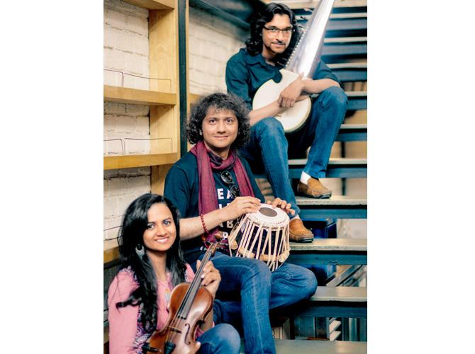 Abhishek Borkar (sarod), Nandini Shankar (violin) and Ojas Adhiya (tabla)