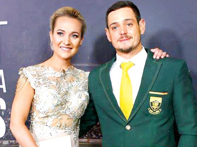 Wicketkeeper-batsman Quinton de Kock with wife Sasha Hurly