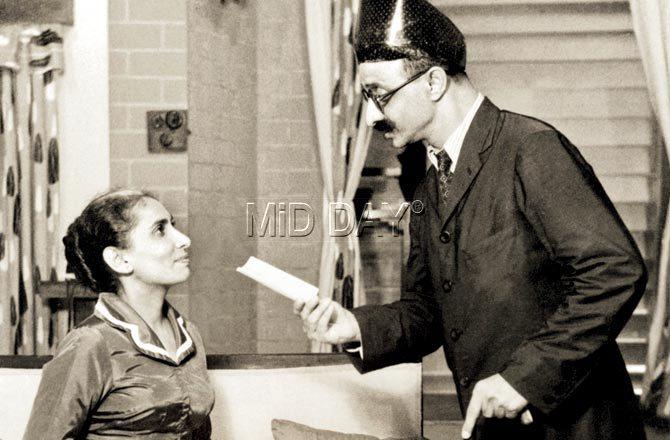 Hilla and Nader Nariman in a playful scene from Adi Marzban’s 1958 caper, Chhupo Rustom. The veteran actor couple lived at Sleater House. Pic Courtesy Meher Marfatia/Laughter in the house