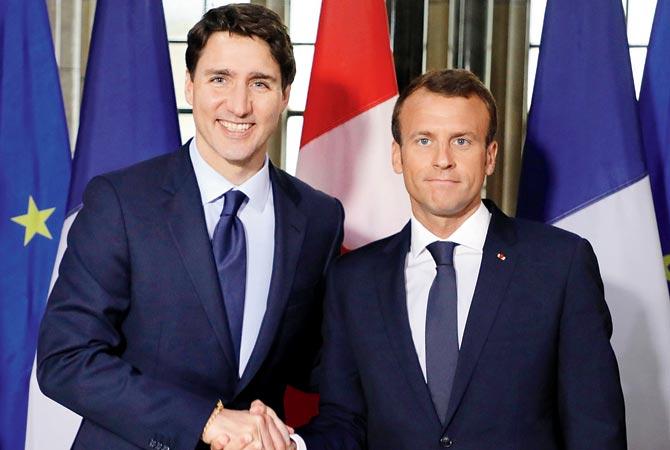 Justin Trudeau with Emmanuel Macron (right) in Canada
