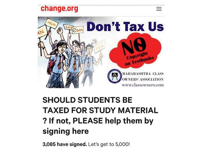 A screen grab of the online petition started by the publishers and coaching institute owners.