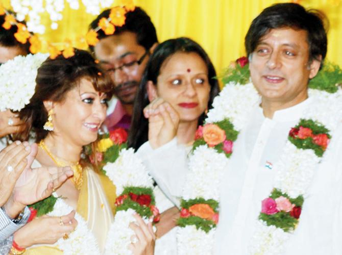 Shashi Tharoor and Sunanda Pushkar during their wedding ceremony in Pallakad on August 22, 2010. File Pic/AFP