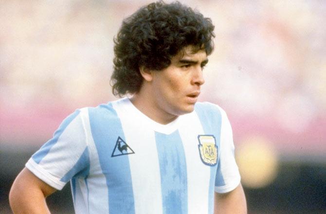 Argentina legend Diego Maradona during the 1982 World Cup tie against Belgium in Spain