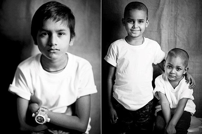 Seen above are photos by Rohan Shrestha of (left) Raja Ram Gupta, 9, a survivor of Hodgkin