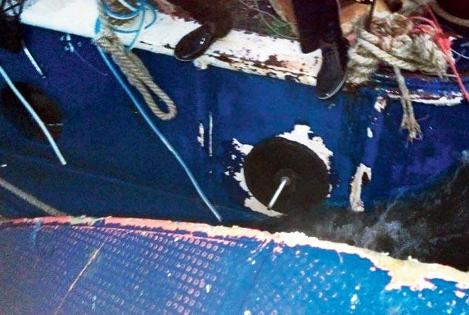 The flooded interiors of the ship