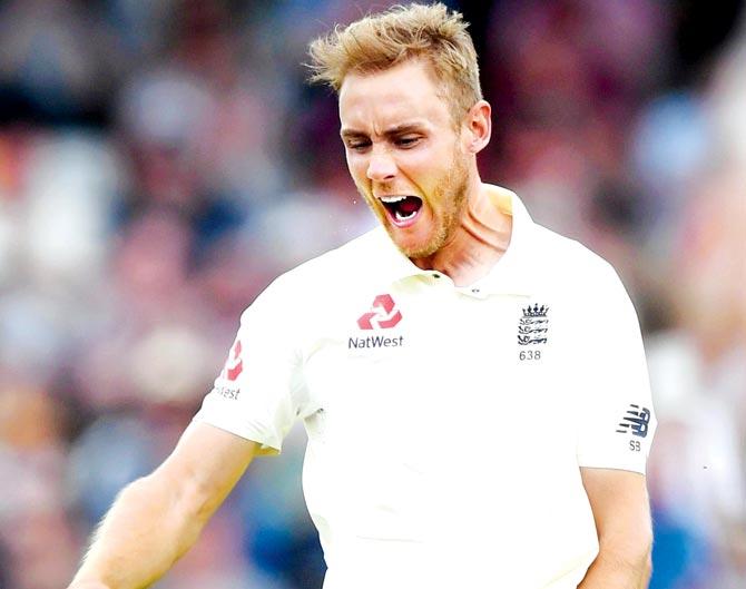 England pacer Stuart Broad celebrates the wicket of Pakistan