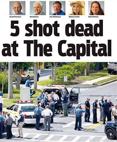 Defiant staff at The Capital have published a Friday edition after the shooting. Pics/AFP
