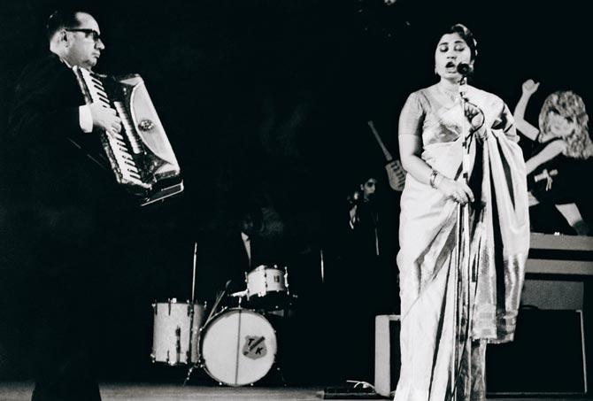 Uma Pocha with accordionist Goody Seervai at one of Adi Marzban