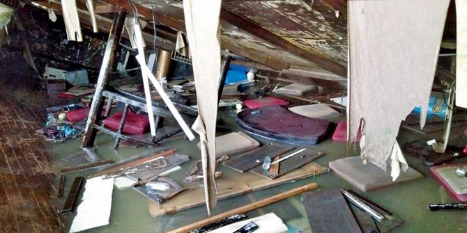The flooded interiors of the ship