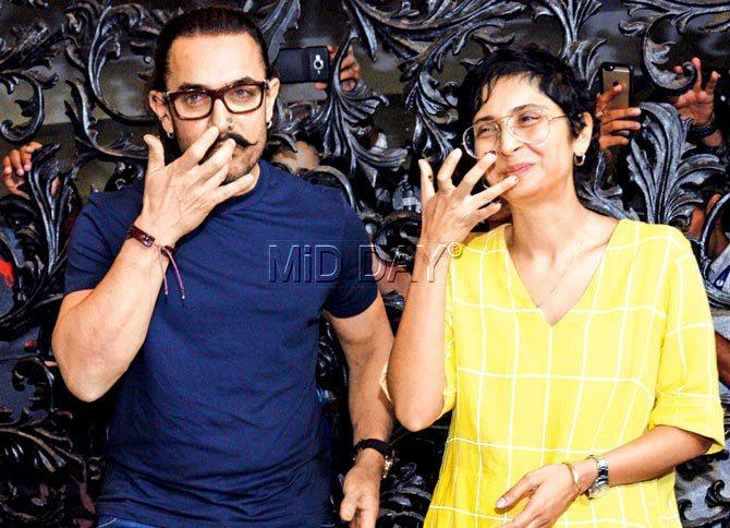 Aamir Khan and Kiran Rao at the actor’s birthday ceAamir Khan and Kiran Rao at the actor’s birthday celebration yesterday. Pic/Shadab Khanlebration yesterday. Pic/Shadab Khan