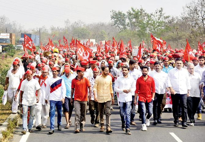 The 25,000-odd farmers walked 180km from Nashik to Mumbai only to demand that they be given their due. File Pic