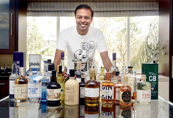 Anirban Das Blah with his gin collection. Pics/Sneha Kharabe
