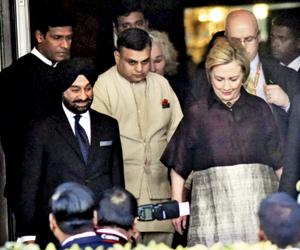 Hillary Clinton seen stepping out of the Taj Mahal Palace in Colaba