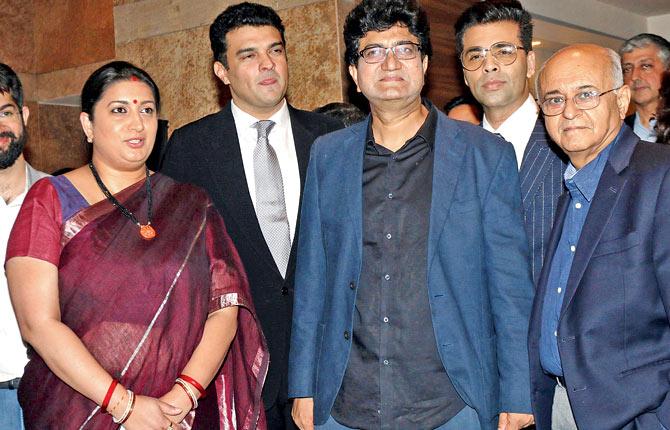 (From left) Smriti Irani, Siddharth Roy Kapur, Prasoon Joshi and  Karan Johar at the launch yesterday. Pic/Sameer Markande