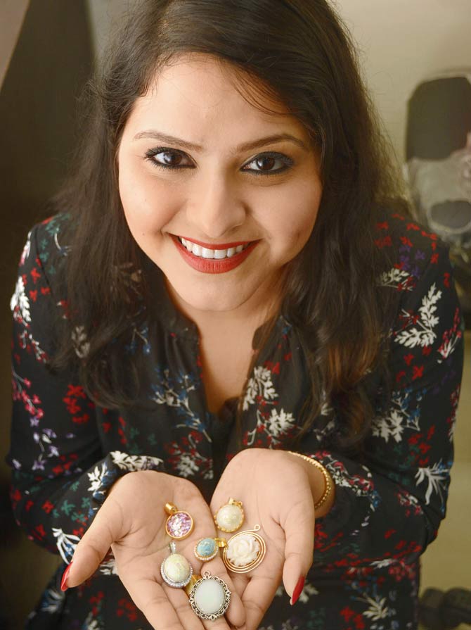 A breast milk pendant in gold casing created by Prajakta Salia