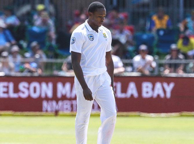 South Africa bowler Kagiso Rabada reacts during day three of the second Test cricket match between South Africa and Australia at St George’s Park in Port Elizabeth on March 11, 2018. Pic/AFP
