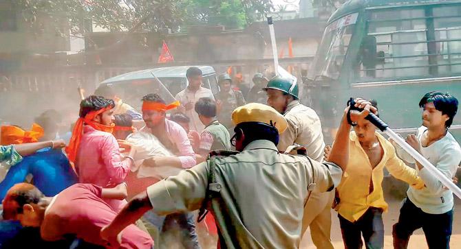 Ram Navami clashes in Murshidabad on Monday. Usually, the tenets of any religion have absolutely nothing to do with the way fundamentalists and political parties will use that religion to further their ends. Pic/PTI