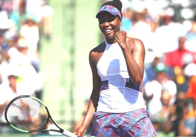 Venus Williams of the United States celebrates match point against Kiki Bertens of the Netherlands in their third round match during the Miami Open Presented by Itau at Crandon Park Tennis Center. Pic/AFP