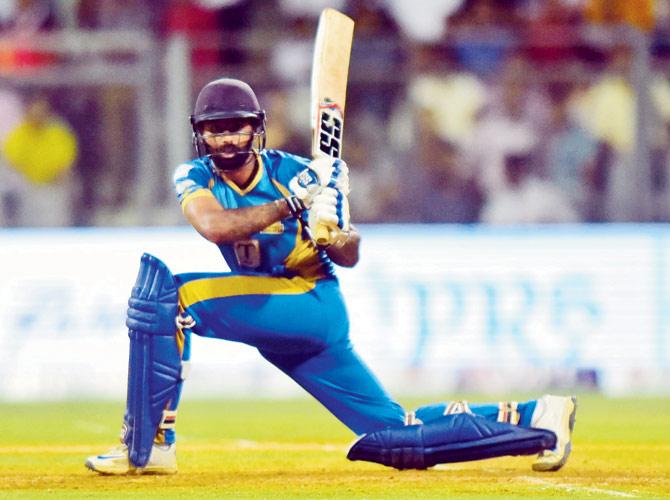 Triumph Knights skipper Suryakumar Yadav during his 90 not out yesterday. Pics/Atul Kamble