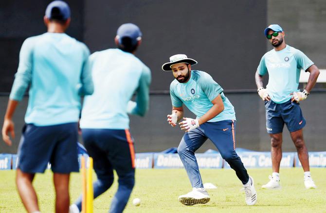 Rohit Sharma takes part in a practice session at the Premadasa Stadium in Colombo on Saturday. Pic/AFP