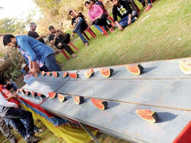 prepping for a watermelon-eating game 