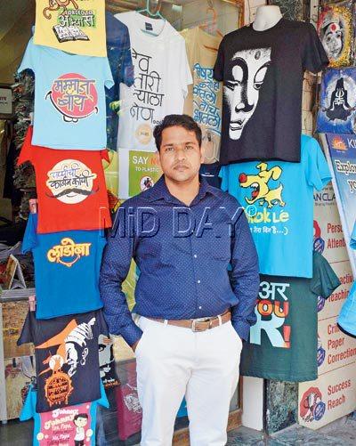 Abhijit Tarphe, a Dadar-based calligraphy artist, creates tees that occupy the fun space between political discourse, street lingo and social commentary. Pic/Ashish Raje