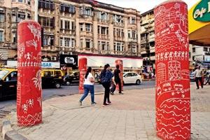 Warli Art painted pillars spring up at Chowpatty leave authorities stumped!