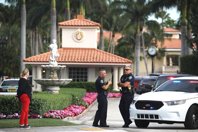 Police block off the entrance to the Trump National Doral Miami resort after a shooter opened fire on May 18, 2018 in Doral, Florida. Law enforcement officials said that a man opened fire early Friday morning in the lobby of the resort and was shouting "anti-Trump rhetoric," before he was shot and wounded by police. Pic/AFP