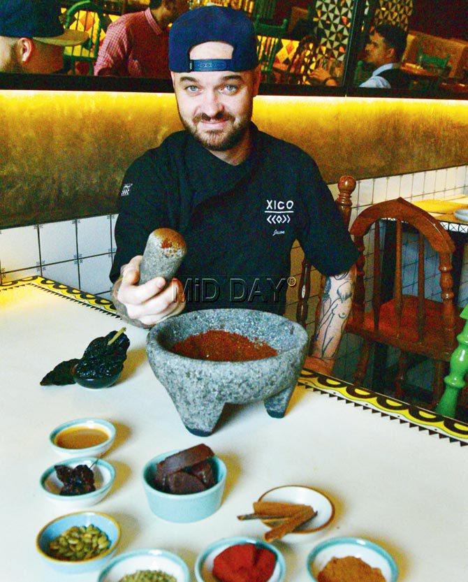 Chef Jason Hudanish with a range of spices at Xico. Pic/Bipin Kokate