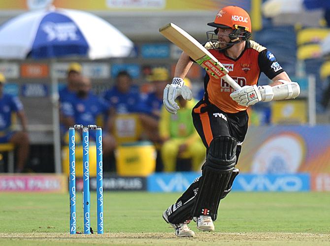 Hyderabad cricketer Kane Williamson plays a shot during the 2018 Twenty20 cricket match between Chennai and Hyderabad at the Maharashtra Cricket Association Stadium in Pune on May 13, 2018. Pic/AFP