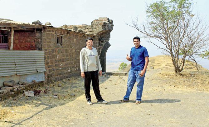 Archaeological researcher Sachin Joshi and trekker Omkar Oak at the fort